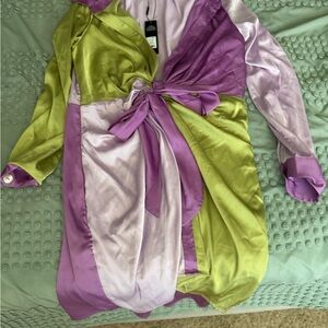 Fashion Nova Long Sleeve Dress - Green and Purple